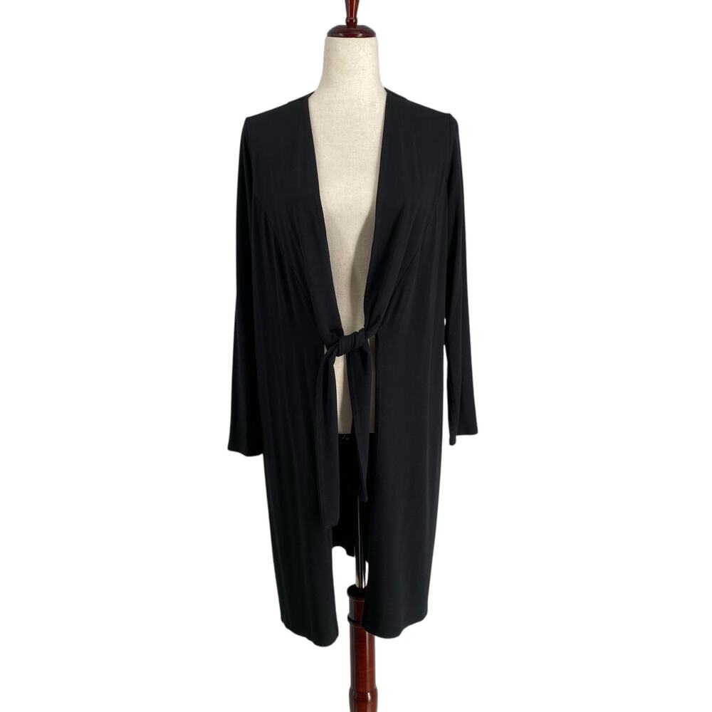 J Jill Wearever Collection Long Sleeve Open Tie Front Cardigan MP Longline Black